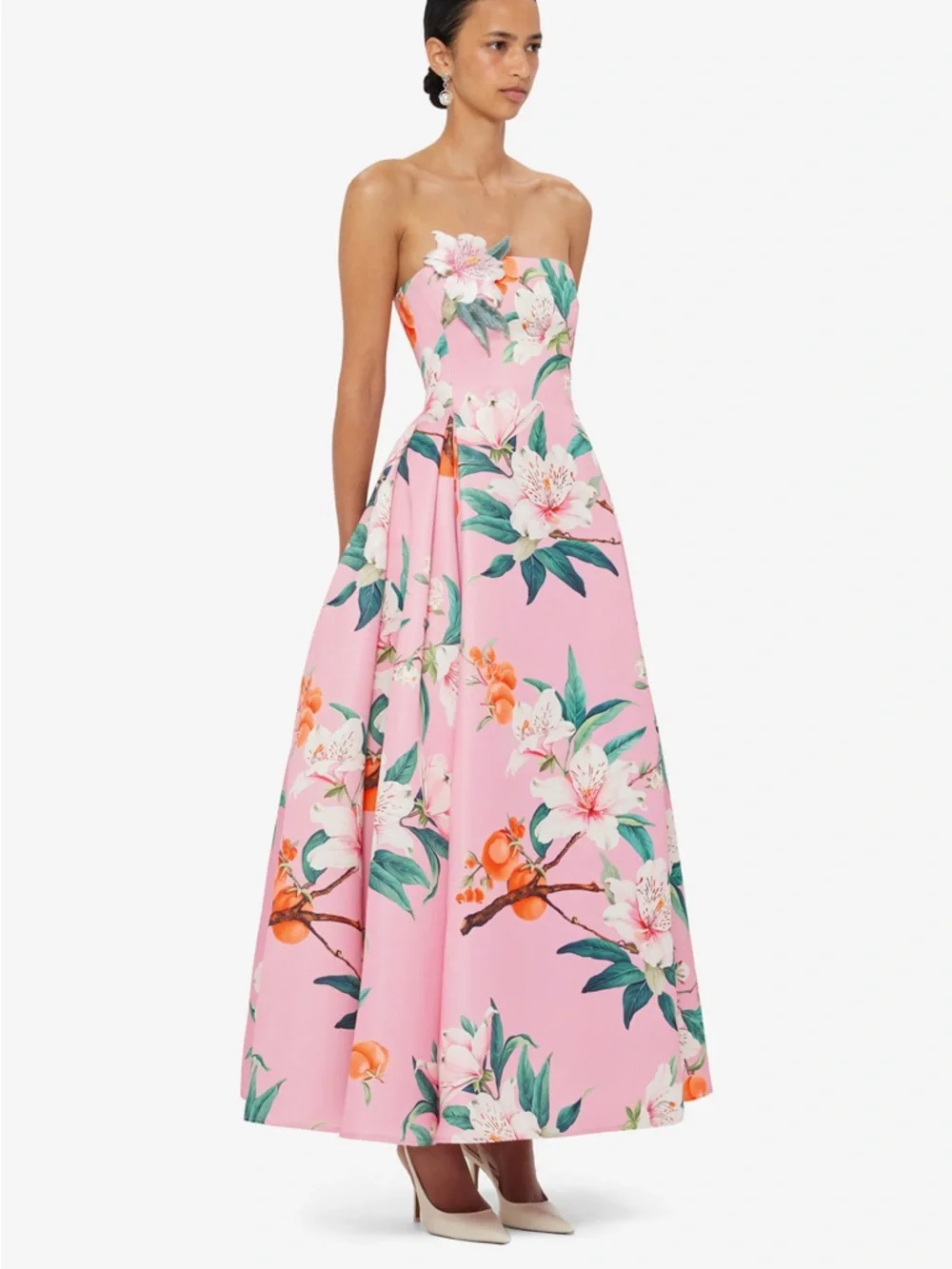 LEO LIN Nora Bustier Maxi Dress Pink Floral Strapless Gown Size 4 NWT - Picture 1 of 6